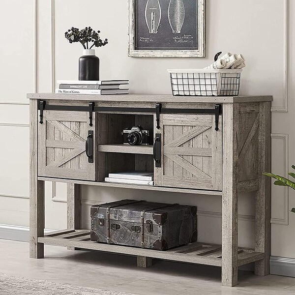 OKD Farmhouse Console Entryway Table with Sliding Barn Doors