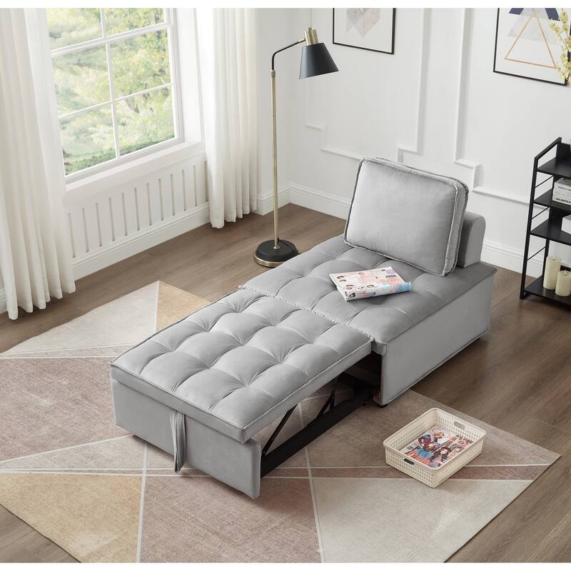 Convertible Single Seater Velvet Sofa Bed in Gray - Multi-Color