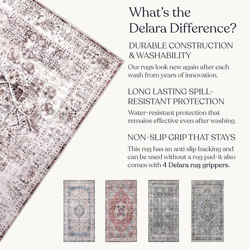 Delara Machine Washable Area Rug, Soft & Durable, Non-Slip Backing, Eco- Friendly GRS certified.