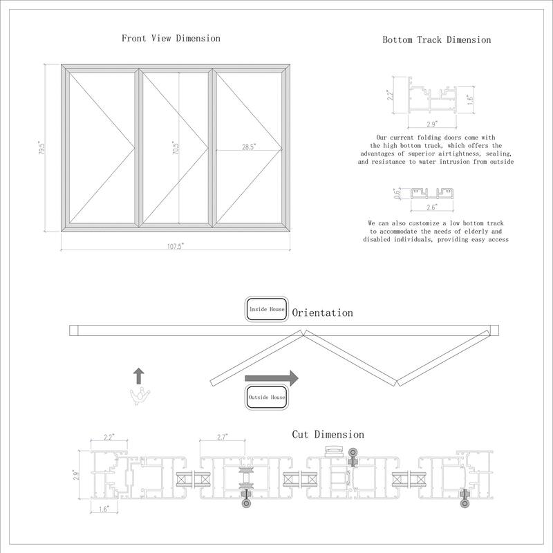 KaMic 108" X 80" 3 Panels Aluminum Folding Door In White, Folded Out From Left To Right Model #:FD3PWH10880-LR