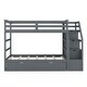 preview thumbnail 30 of 47, Kids Twin Ove Twin Bunk Bed with Pull-Out Trundle and 3 Storage Stairs, Safety Guardrails and Armrest