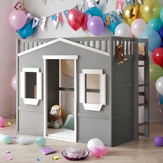 Twin Size House Loft Bed With Ladder and Solid Construction for Home