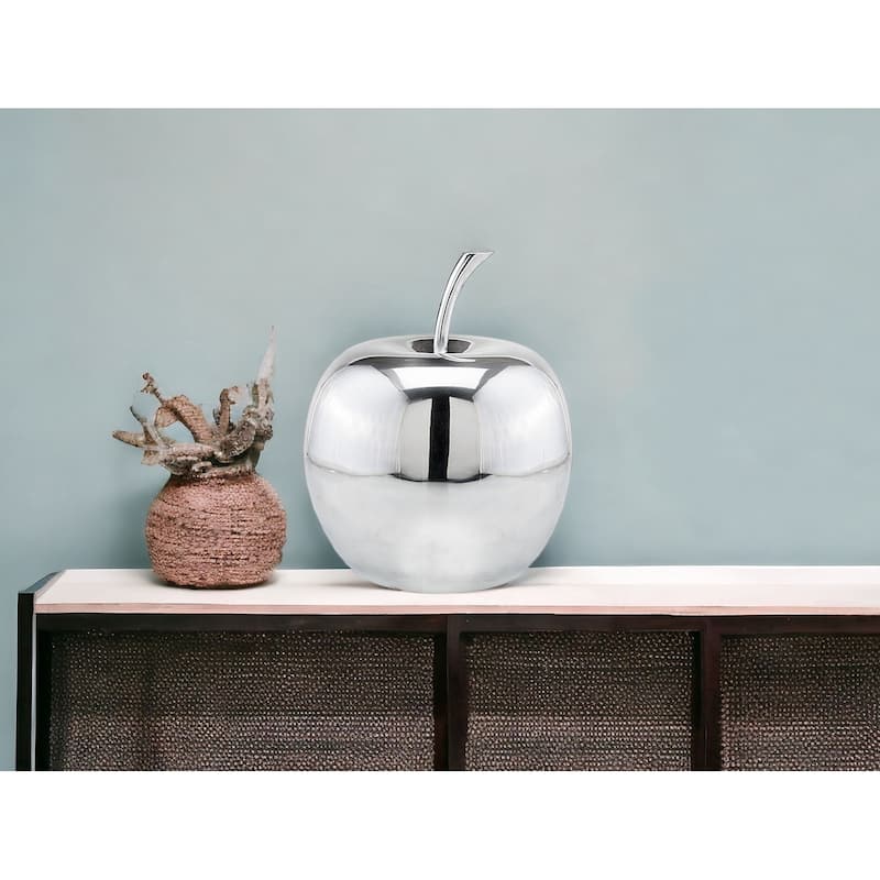 HomeRoots 13" Silver Buffed Aluminum Decorative Apple Tabletop Sculpture - 12' X '13' X '12 - 12' X '13' X '12