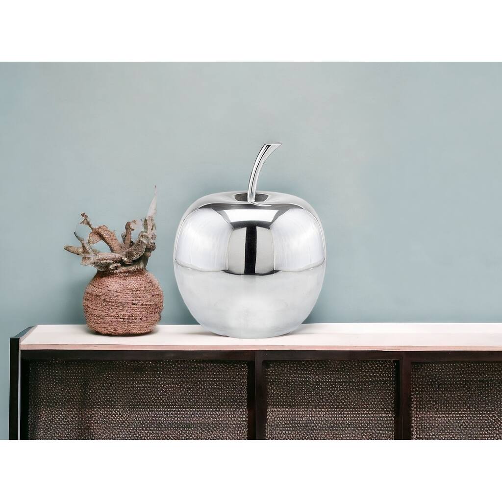 HomeRoots 13" Silver Buffed Aluminum Decorative Apple Tabletop Sculpture - 12' X '13' X '12