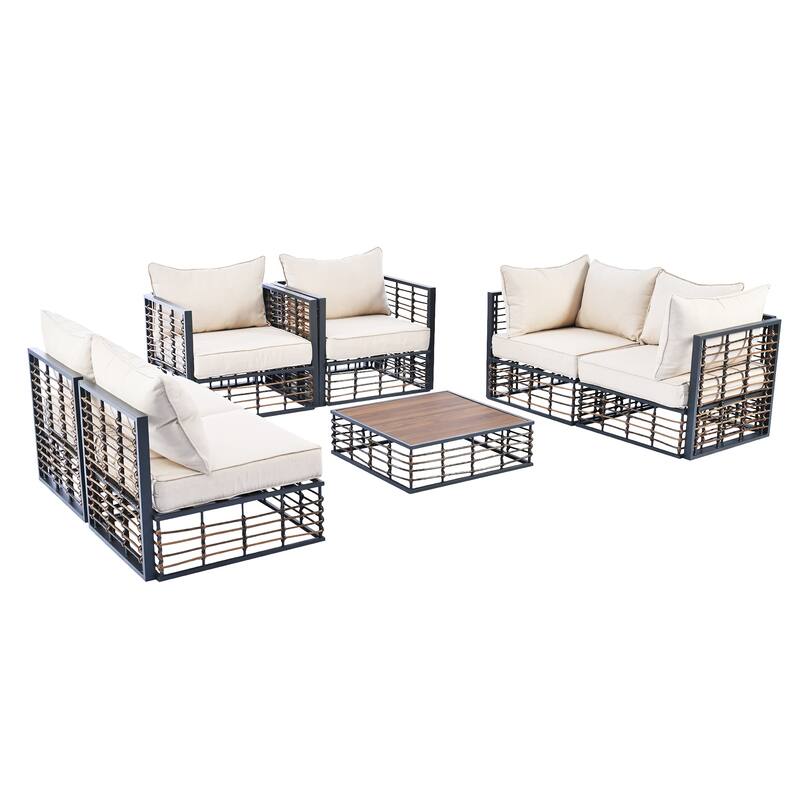 7-Piece Outdoor Metal Modular Sectional Sofa Set with Coffee Table and Chairs, Free Combination