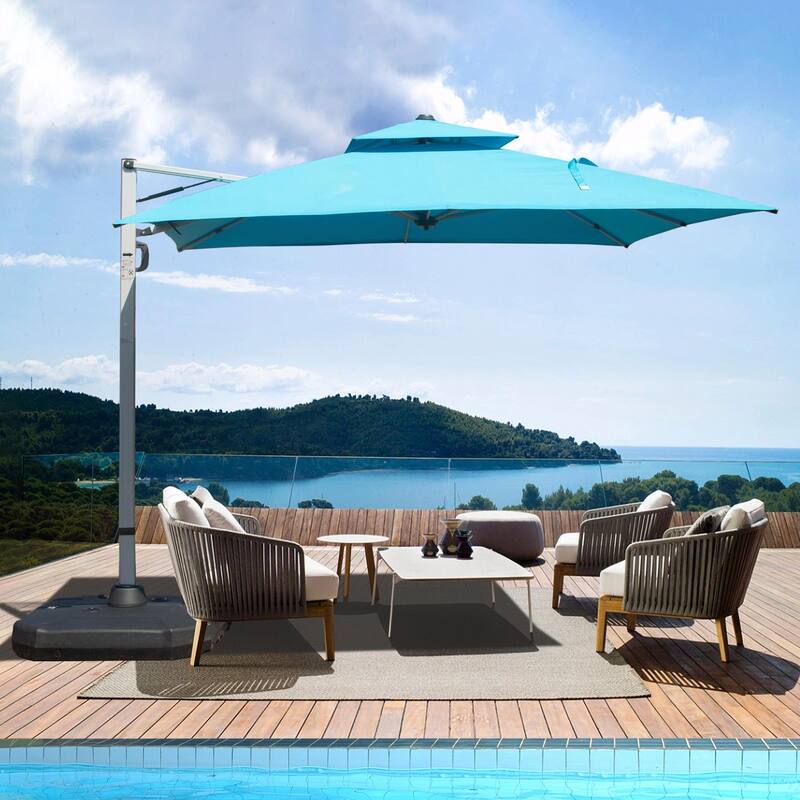Aluminum Patio Umbrella - 360° Rotation, Hydraulic Lift - Blue(10' × 10')