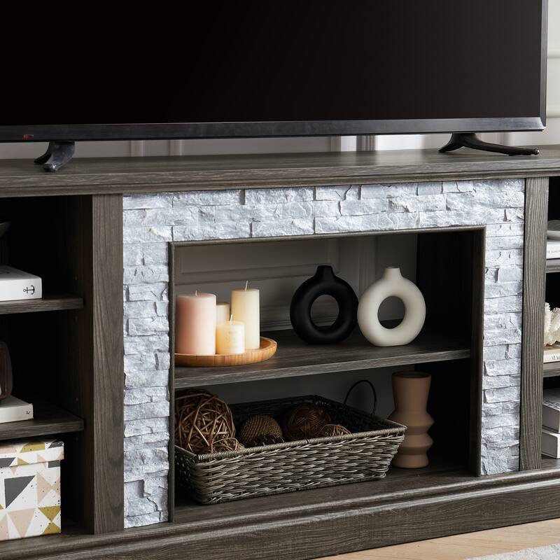 Large TV Desk Storage Rack with Faux Stacked Stone Surround