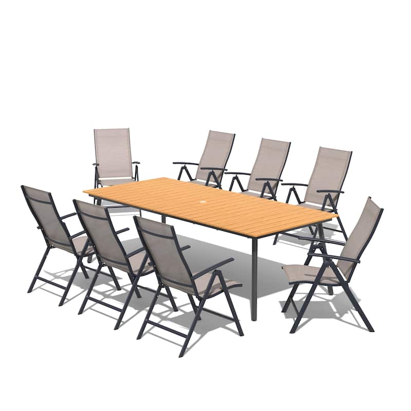 7/9-Piece Set Outdoor Aluminum Patio Dining Table with Folding Dining Chair
