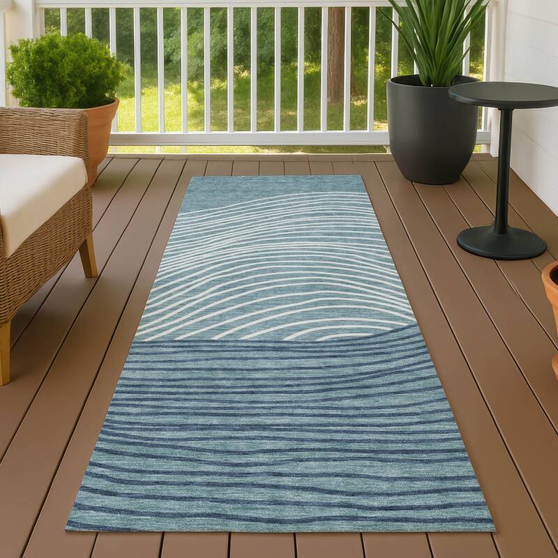Machine Washable Indoor/ Outdoor Modern Arches Chantille Rug - Teal - 2'3" x 7'6"