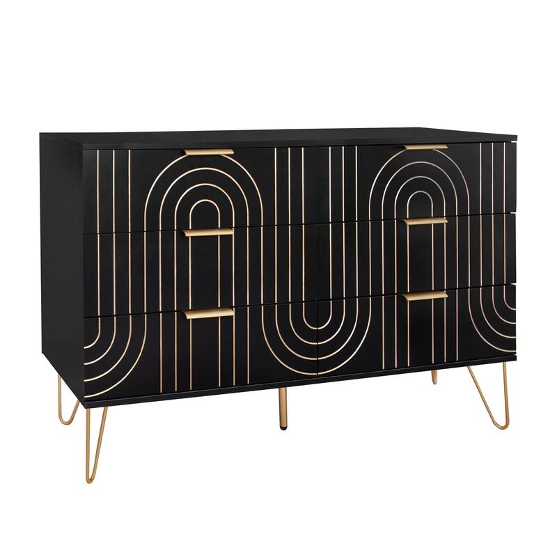 6 Drawer Storage Cabinet, Accent Cabinet with Metal Handles, Storage Chest of Drawer, Wide Dresser Drawer with Carving
