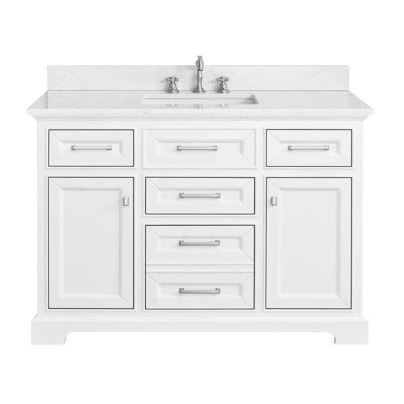 AstralLight 48 in. Single Sink Freestanding White Bath Vanity with White Engineered Marble Top - Oak Finish/Wood Finish - White