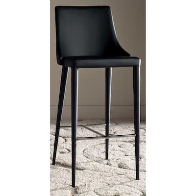 SAFAVIEH Mid-Century Dining Summerset Modern 42-inch Black Leather Bar Stool - 21.2" x 18.9" x 41.8"