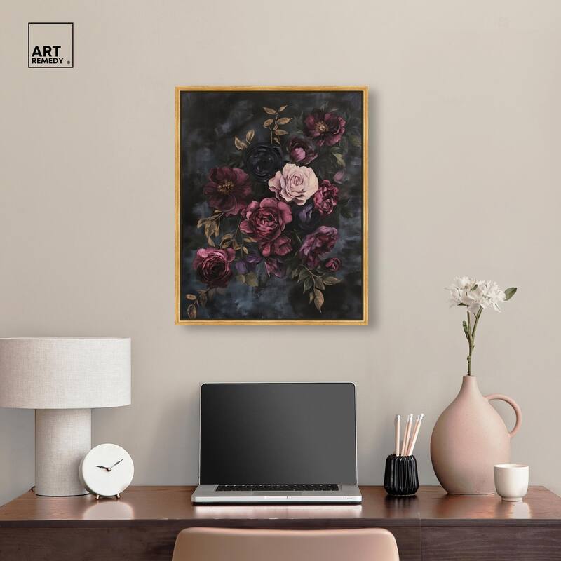 Vintage Dark Roses Canvas by Art Remedy