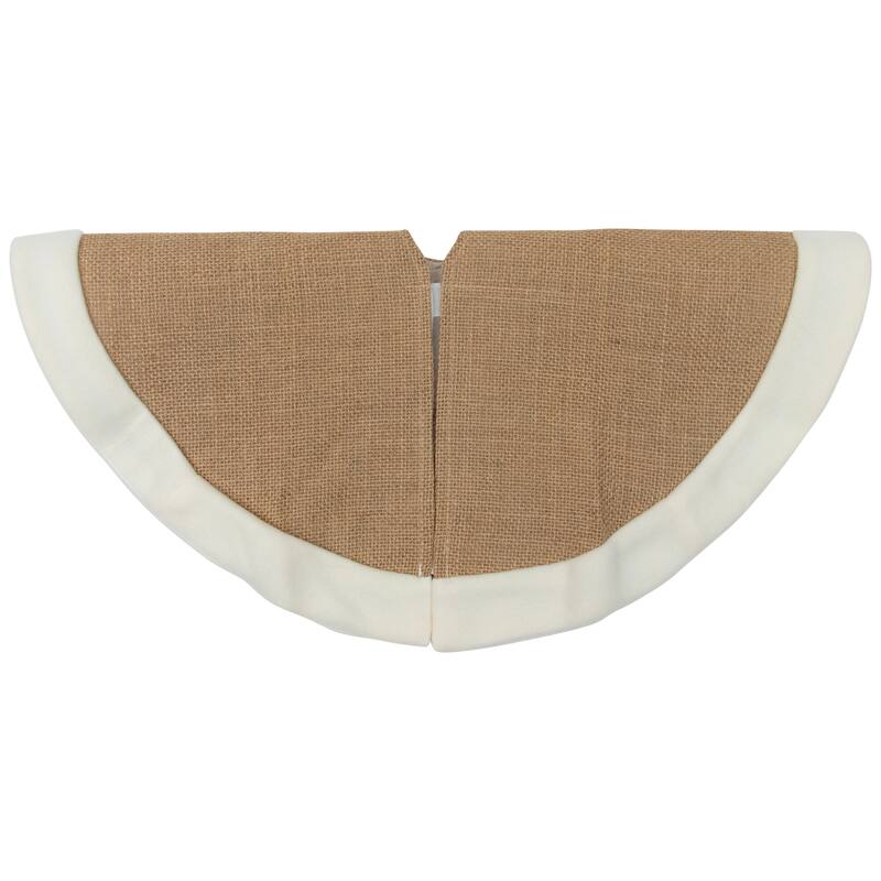 20" Beige Burlap Mini Christmas Tree Skirt with Fleece Border - 20
