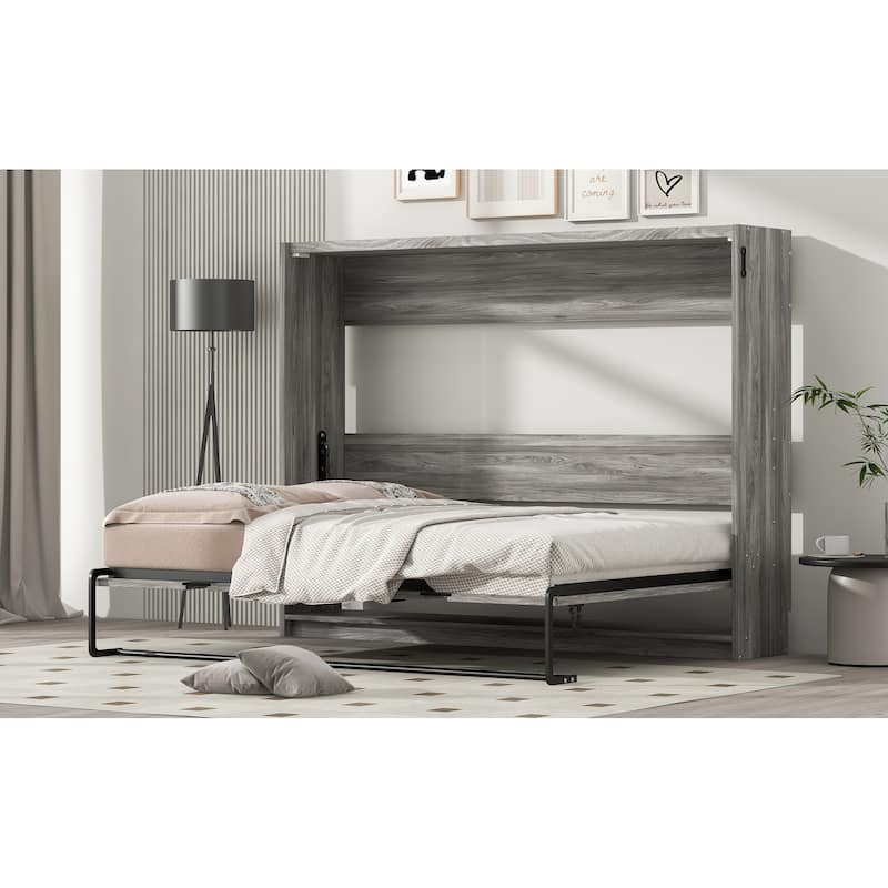Full Size Murphy Bed, Foldable into Cabinet, No Box Spring Required, Space-Saving Design, MDF & Metal Frame