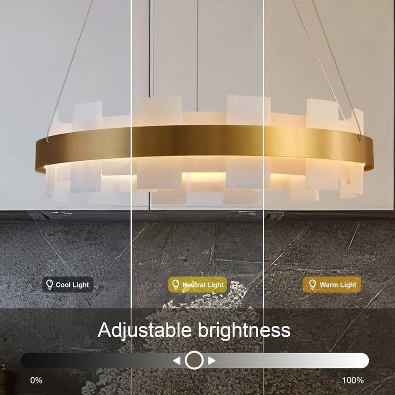 KAYLA Luxury Alabaster Chandelier, 37.4 in. Modern Integrated LED Gold Pendant Light for Entryway, Living Room & Foyer