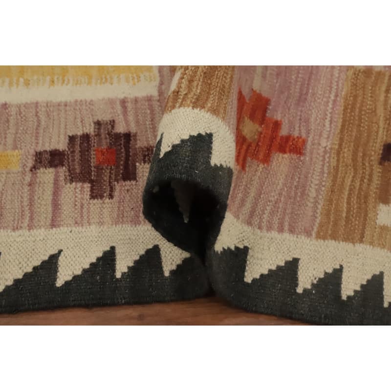 Hand Woven Oriental 100% Wool Carpet Southwestern Tribal Pink Kilim Runner Rug - 9' 9'' X 2' 11''