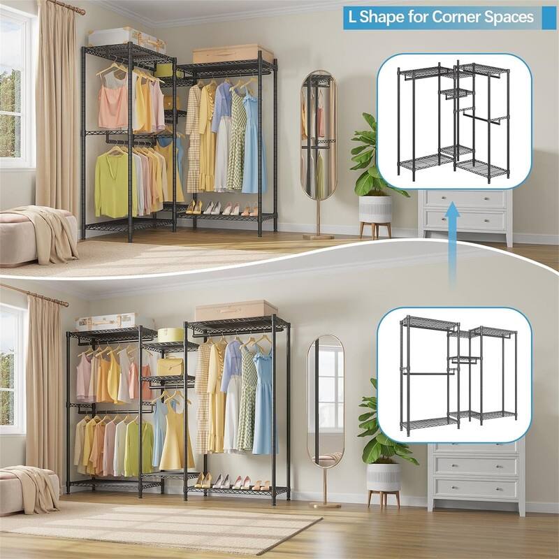 V6 Wire Garment Rack Heavy Duty Clothes Rack Metal with Shelves
