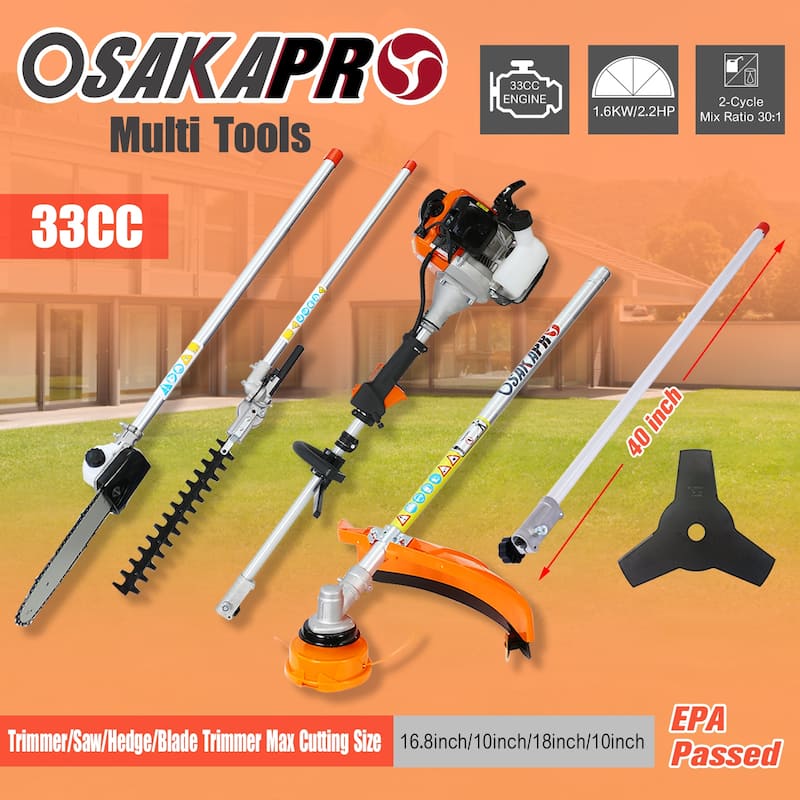 10 in 1 Multi-Functional Trimming Tool, 33CC 2-Cycle Garden Tool System with Gas Pole Saw, Hedge Trimmer, Grass Trimmer