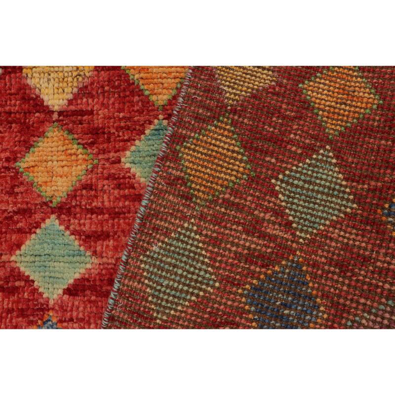 Eclectic Balochi Stevens Red/Blue Hand Knotted Wool Rug - 3'3'' x 5'0''