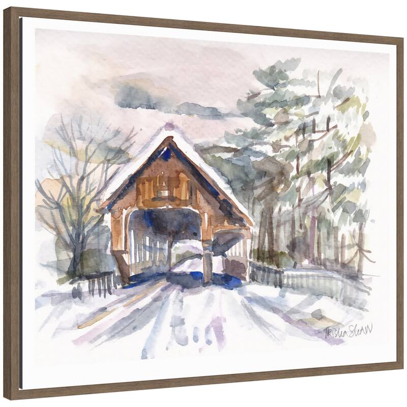 Kate and Laurel Framed Canvas Vermont Snowy Bridge by Patricia Shaw - 28 x 23