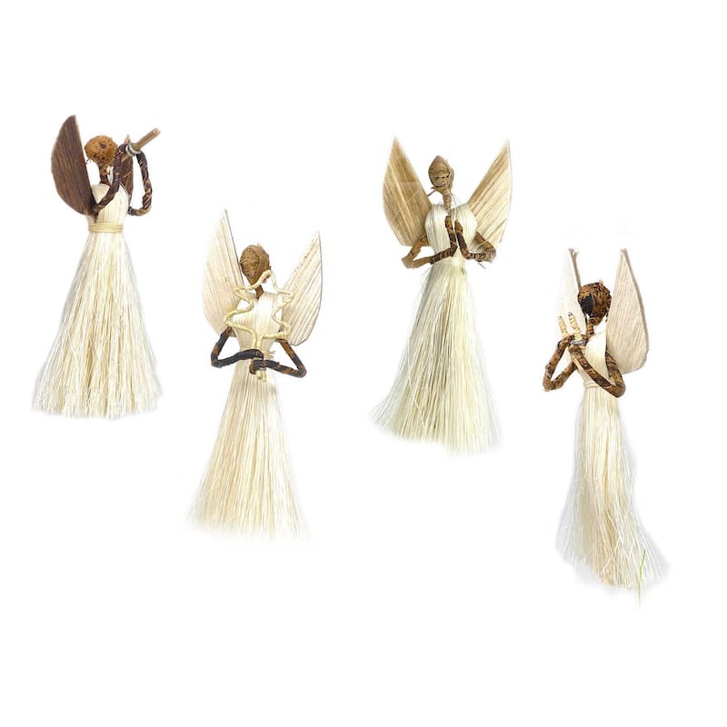Handmade Sisal Angel Ornaments, Set of 4