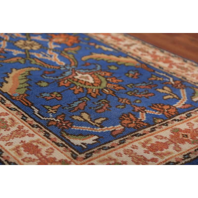 Blue Floral Oushak Indian Foyer Rug Handmade Wool Carpet - 3'0"x 5'0"