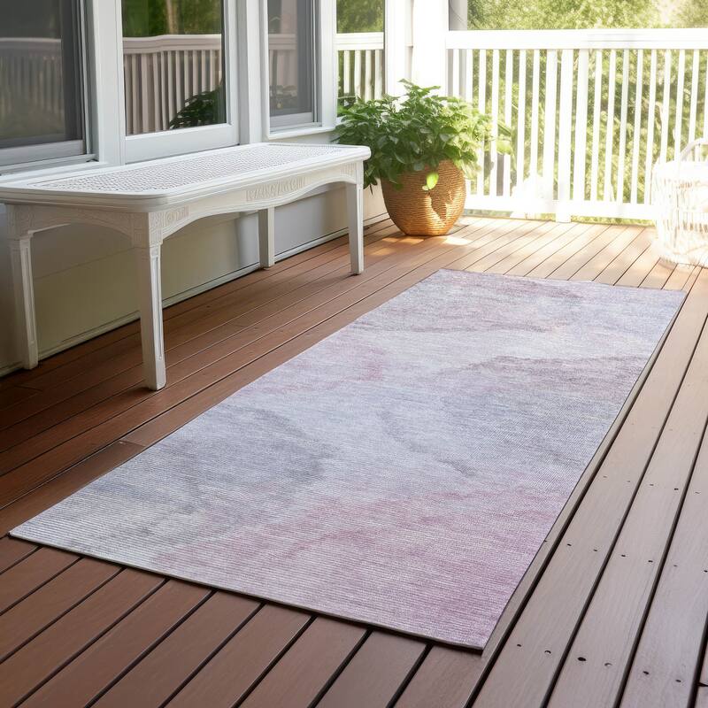 Machine Washable Indoor/ Outdoor Abstract Muted Chantille Rug - Blush - 2'3" x 7'6"