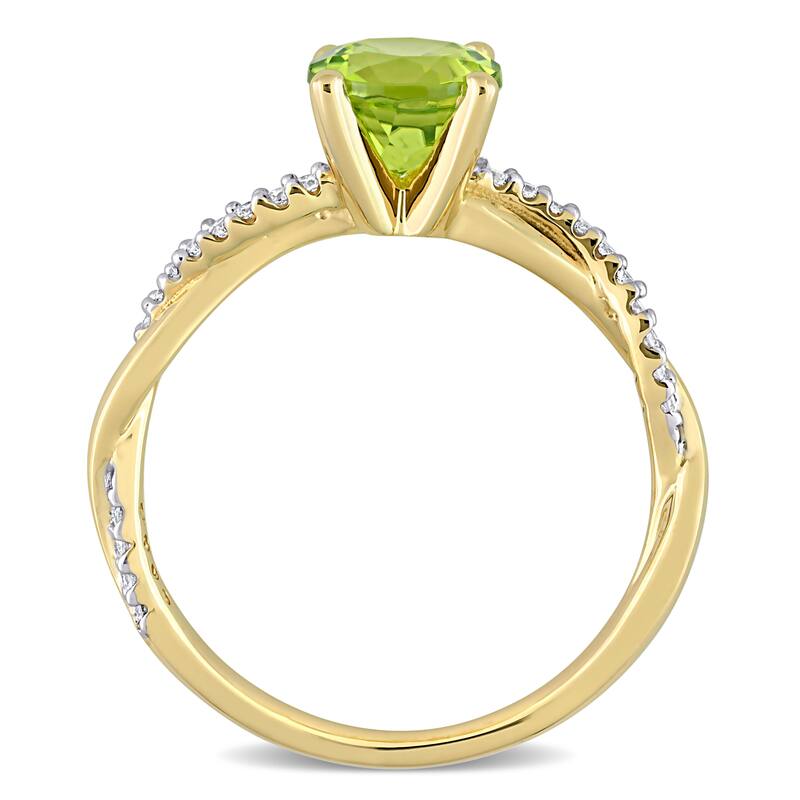 Miadora Peridot and 1/6ct TDW Diamond Crossover Birthstone Ring in 14k Yellow Gold