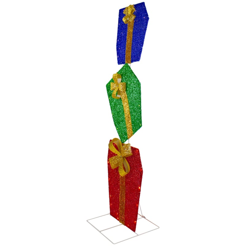 48" LED Lighted Tinsel Stacked Gift Boxes Outdoor Christmas Decoration