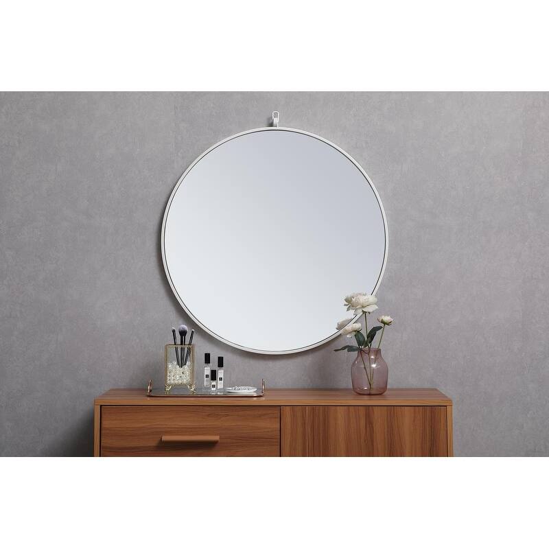 Carson Carrington Labbemala Metal Framed Round Wall Mirror - 28" Diameter - White
