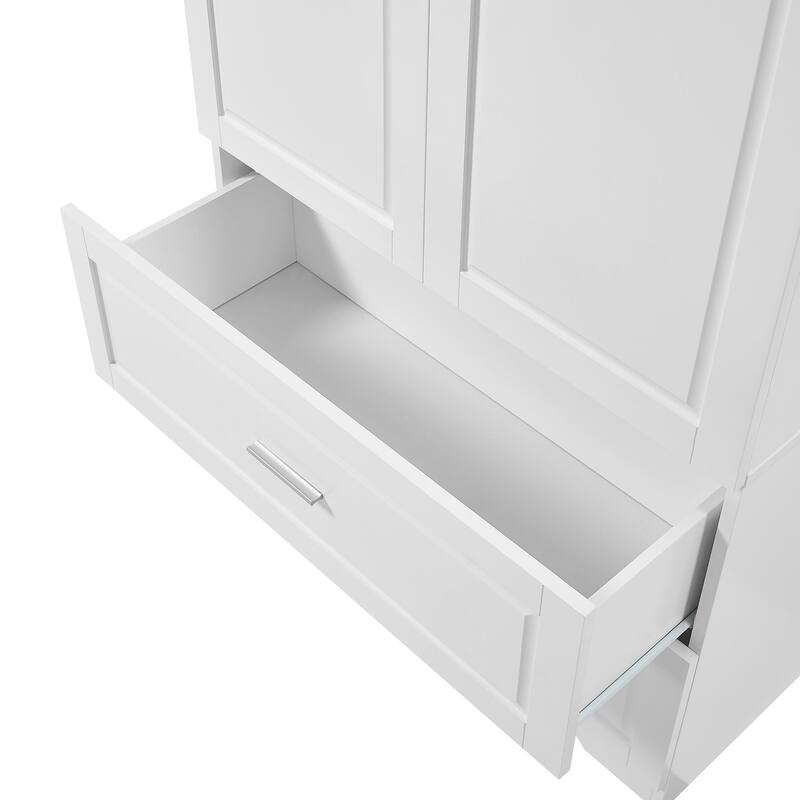 63" Tall Wood 2-door Bathroom Cabinet in White with Adjustable Shelf