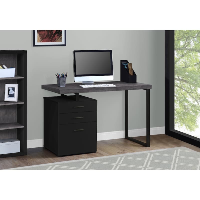 Wood Computer Desk with Drawers and Metal Pedestal Base