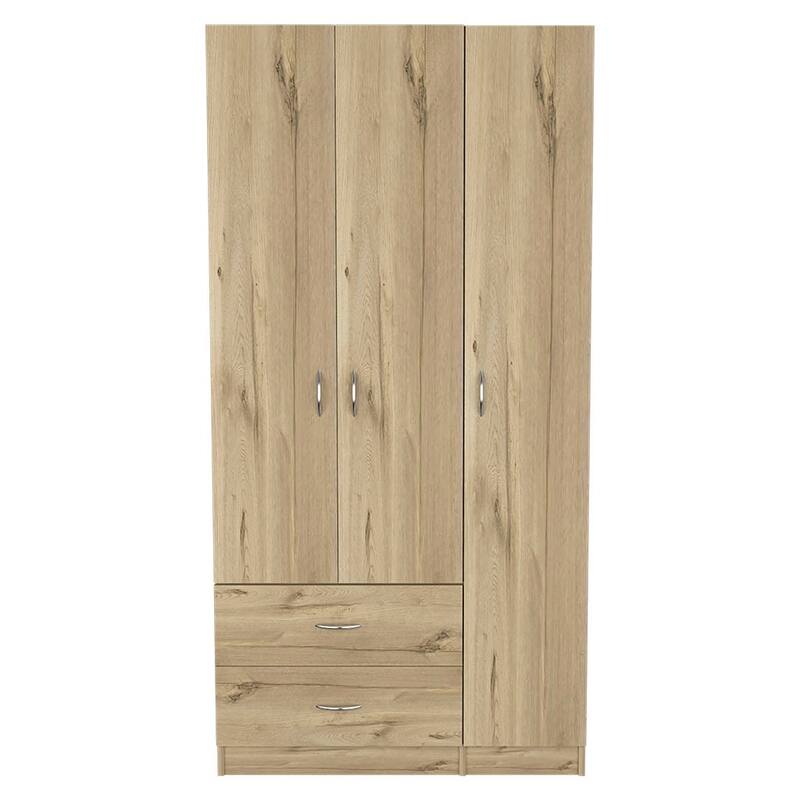 Three Door Armoire for Bedroom ,Living Room ,Apartment, Light Oak / Black - Multi