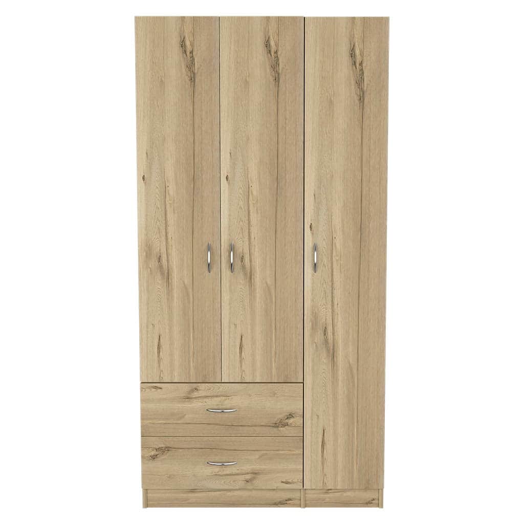 Three Door Armoire for Bedroom ,Living Room ,Apartment, Light Oak / Black