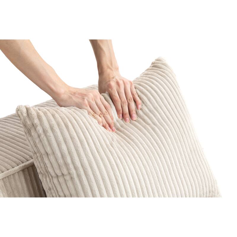 Modular Sectional Sofa with Pillows, Corduroy Upholstered 3-Seater Sofa, All-Compressed Foam Sofa for Living Room, Apartment