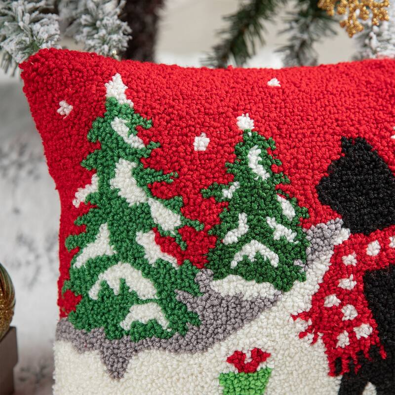 Glitzhome 18"L x 12"H Hooked Christmas Cat Dog Pillow Cushion for Xmas Sofa Home Decor