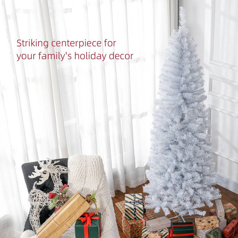6 Ft Pencil Shape White Artificial Christmas Tree with Realistic Plastic Branches and Foldable Base - 25.6" Dia. x 70.9" H