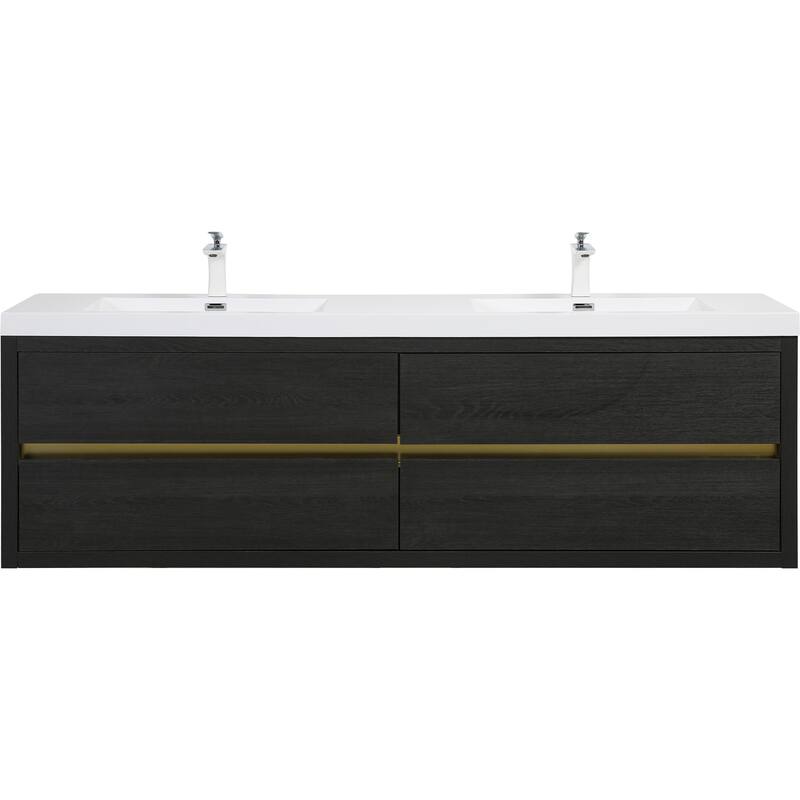 GDFStudio - Bennett 72-Inch Floating Bathroom Vanity with Stone Resin Basin and Soft-Close Storage Drawers