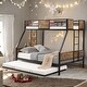 preview thumbnail 1 of 6, Twin Over FULL Metal Bunk Bed with Trundle 2 - Side Ladder and Full-Length Guardrail Black+Brown