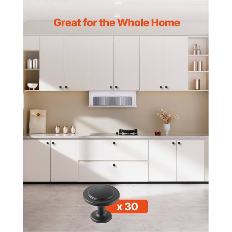 Black Mushroom Cabinet Knobs 30 Pack Zinc Alloy Single Hole Drawer Pulls with Screws for Kitchen Bathroom Wardrobe Furniture