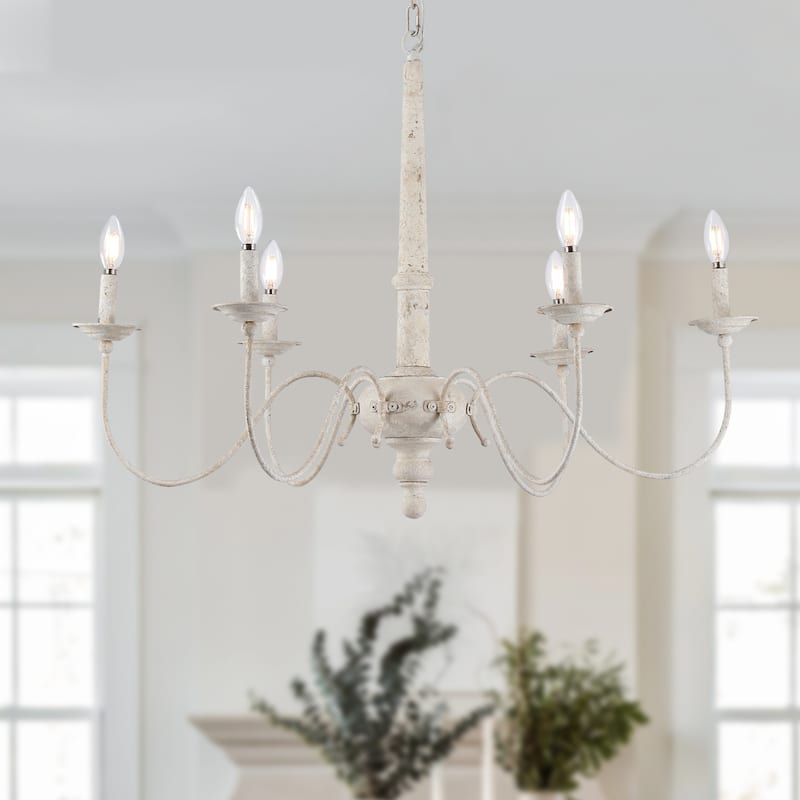 35" Wide Country White Farmhouse Chandeliers, Antique Farmhouse Design - Aged White