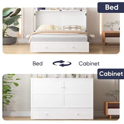 Mixoy Murphy Bed with Mattress,Modern Cube Foldable Cabinet Bed with Charging Station