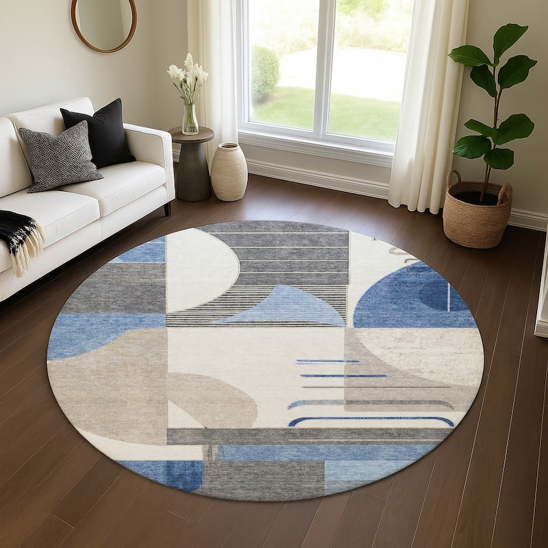 Premium Washable Super Soft Contemporary Mayfield Rug - Blue - 8' x 8'