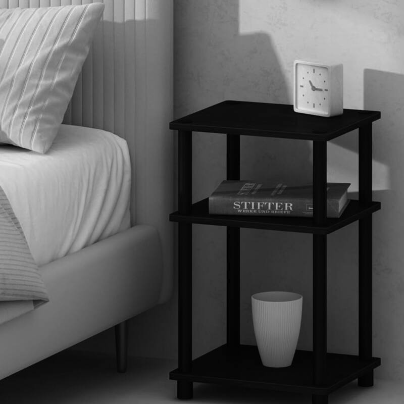 3 Tier Swivel Tube Open Storage Nightstand - Black