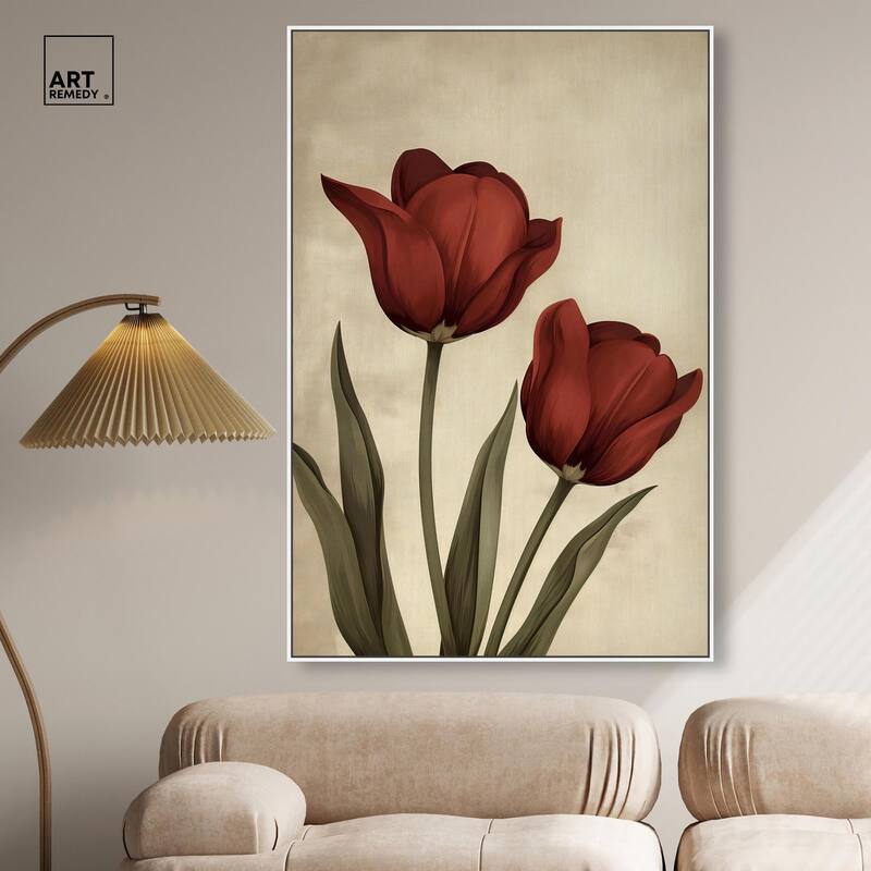 Deep Red Tulips Canvas by Art Remedy