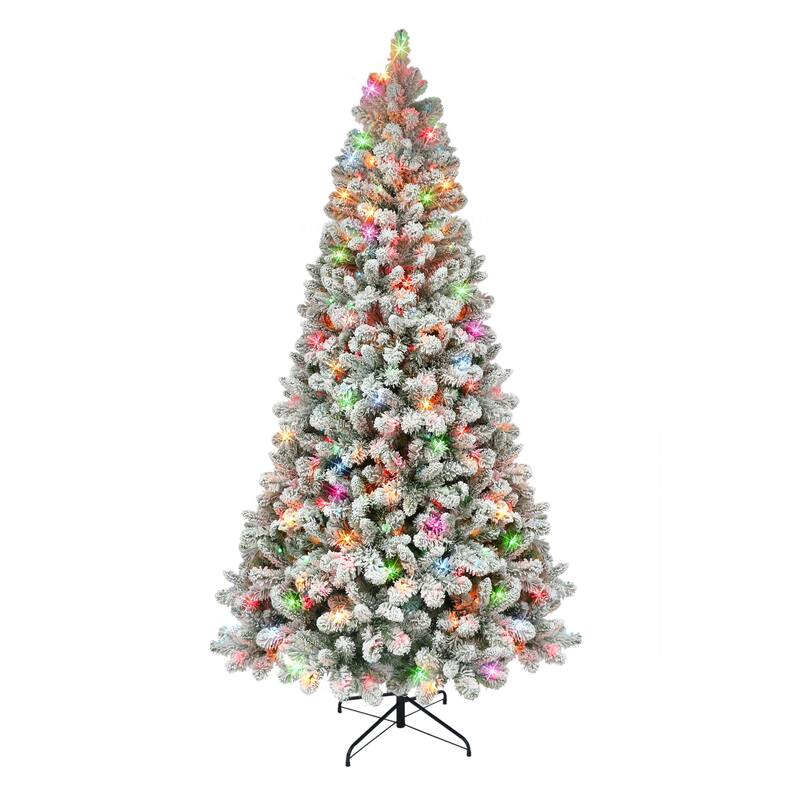 Puleo International 6.5 ft. Pre-lit Flocked Virginia Pine Tree