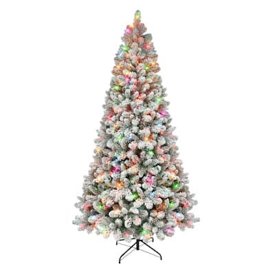 6.5 ft Pre-lit Flocked Virginia Pine Tree, 787 tips, 300 UL Multi color Incandescent Lights