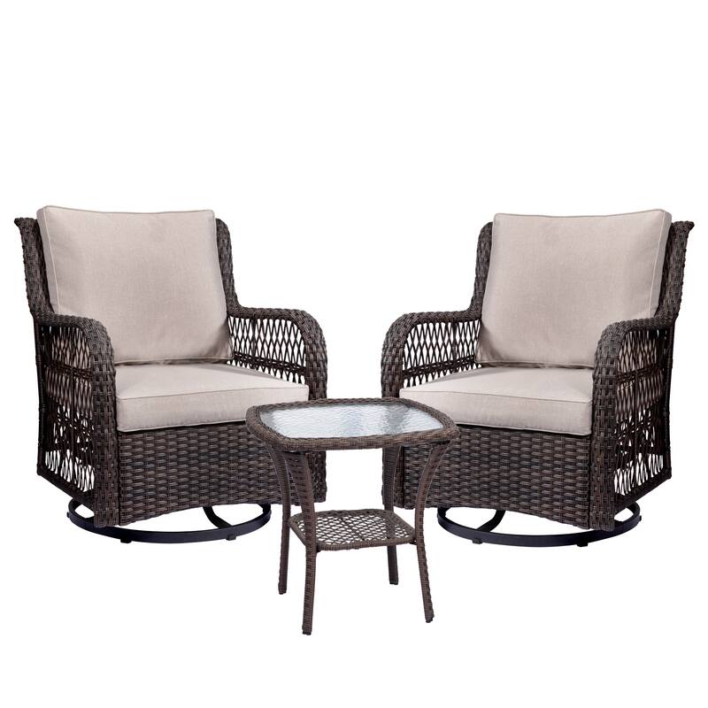 Outdoor Rotatable Wicker Glider Swivel Club Chairs with Cushions for Patio