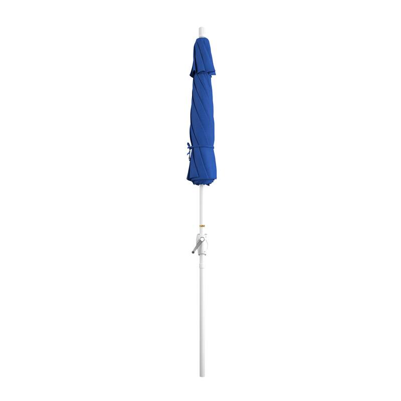 California Umbrella 7.5' Round Crank Lift, Push Button Tilt Aluminum Patio Umbrella, White Finish, Outdoor Rated Red Fabric
